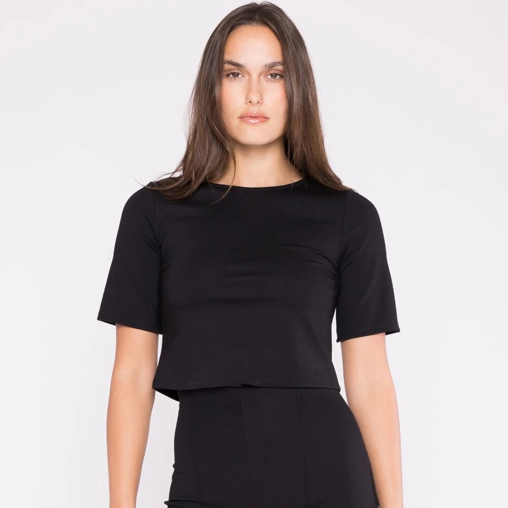 Ripley Rader Black Ponte Knit Short Sleeve Top - 2/S